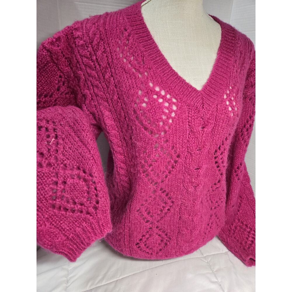 VTG Forenza Mohair Blend Cable Knit Womens S Small Oversized Tunic Pink Sweater